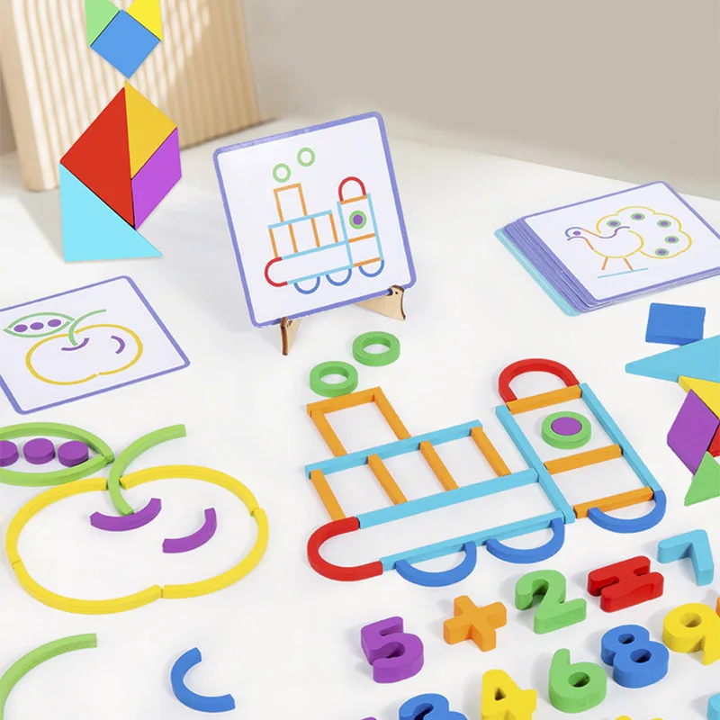 Wooden Creative Sticks And Rings Puzzle Tangram Puzzle Intelligence Game Montessori Educational Toys For Children 3 Year Old