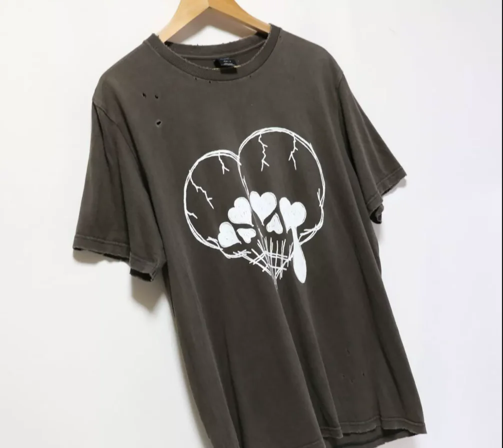 2026 Number Nine Crying Skeleton Heart Vintage Distressed Short Sleeve T-Shirt TX1660