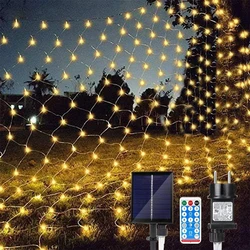 6x4M 3x2M güneş LED noel Garlands LED dize noel Net ışıkları peri Xmas parti bahçe düğün dekor perde ışık