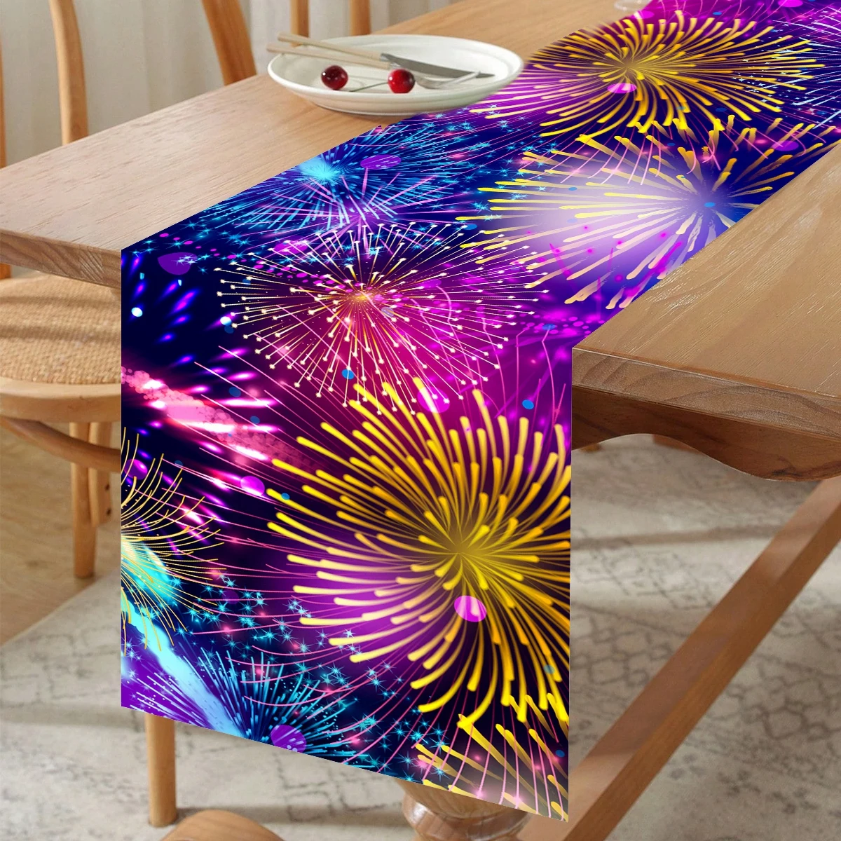 New Year Fireworks Table Flag Navidad Natal Noel Kitchen Table Runner Merry Christmas Decorations For Home 2024 New Year 2025