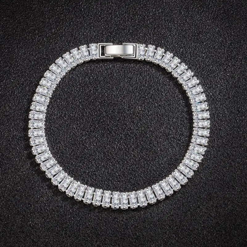 

Wholesale 925 Sterling Silver Bracelet Elegant Zircon Crystal Fine Jewelry For Women Girl Engagement Wedding Party Lady 18cm