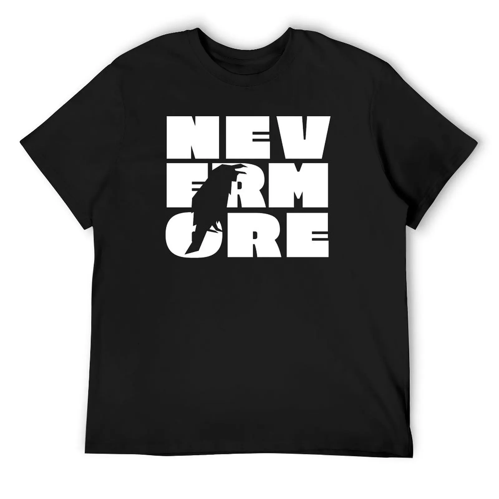 NEVERMORE in large white block letters + raven cut-out - famous Edgar Allan Poe quote T-Shirt plain T-shirts for men cotton