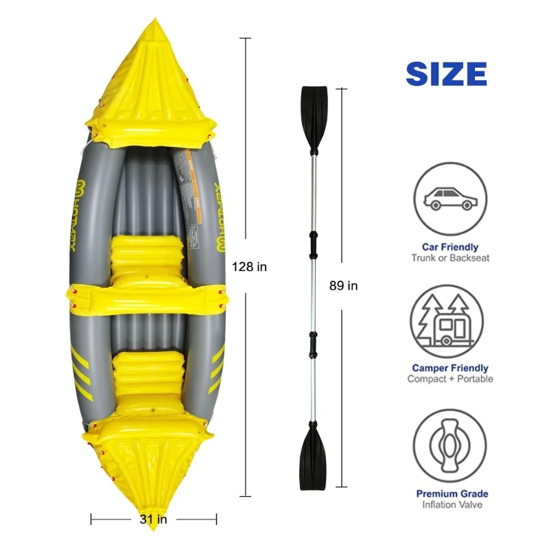 2 Person Inflatable Foldable Canoe Kayak for Adults Beginners Ocean Water Sports