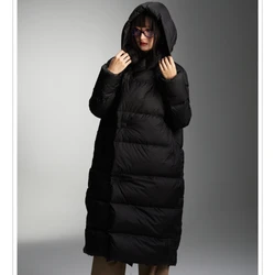 Women's Hooded Puffer Coats, Long Down Jacket, Loose, Windproof, Simple Parkas, Warm, Winter, Fashion, New, 2024