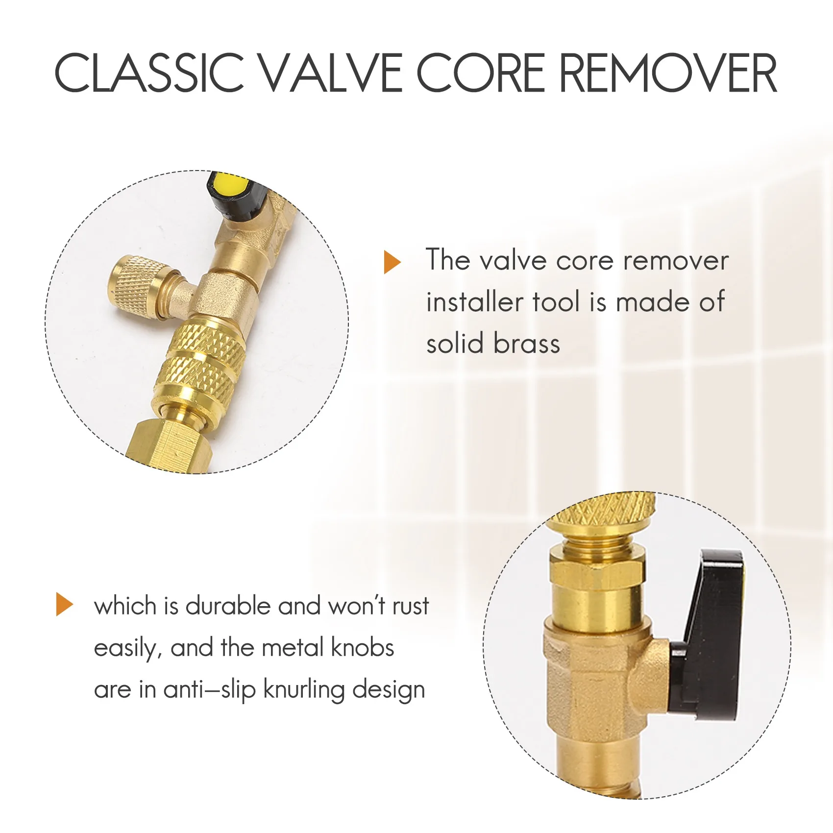 R410A R22 Valve Core Remover Installer Tool With Dual Size SAE 1/4 & 5/16 Port For R404A R407C R134A R12 R32 HVAC System-A68E