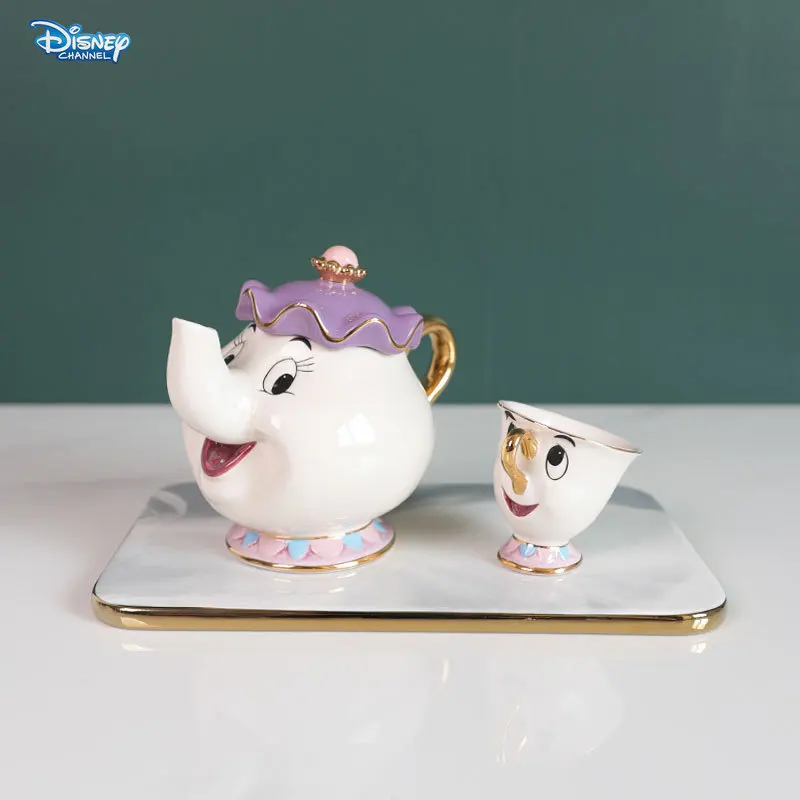 Disney Animation Beauty and the Beast Ceramic Gilded Teapot Mrs. Potts Chip Teacup Teapot Tabletop Ornament