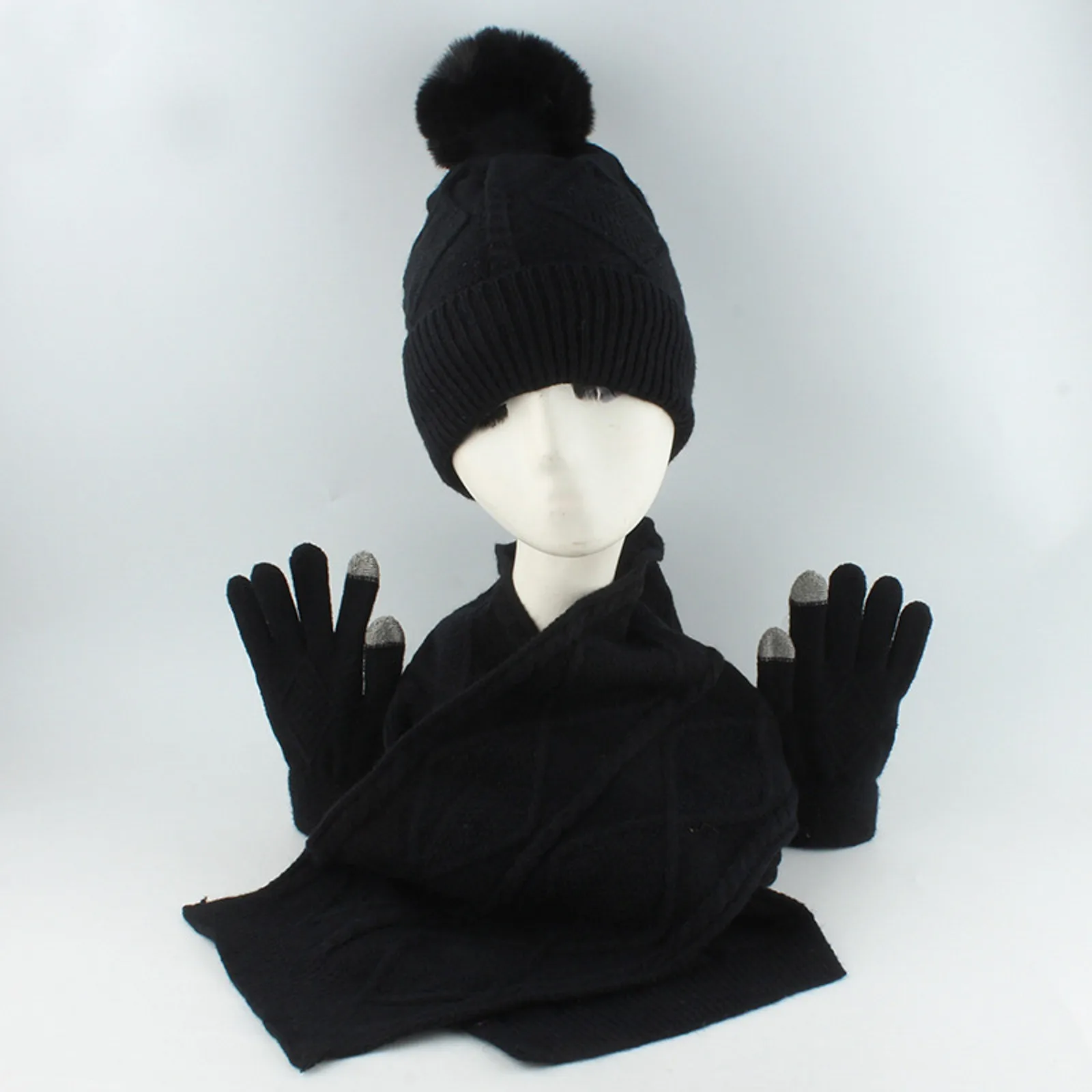 Ensemble de gants d'écran de chapeau et de cache-oreilles en tricot chaud pour femmes, écharpes de cou, cadeaux d'hiver