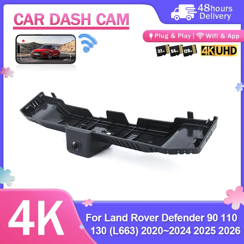 4K Dash Cam Front and Rear Car DVR Camera For Land Rover Defender 90 110 2020-2026 Plug and Play Wifi Video Recorder