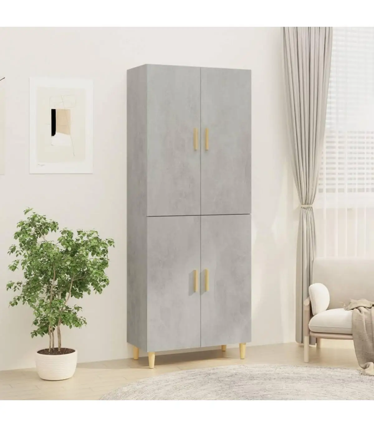 Sideboards high sideboard concrete gray plywood 70x34x180 cm