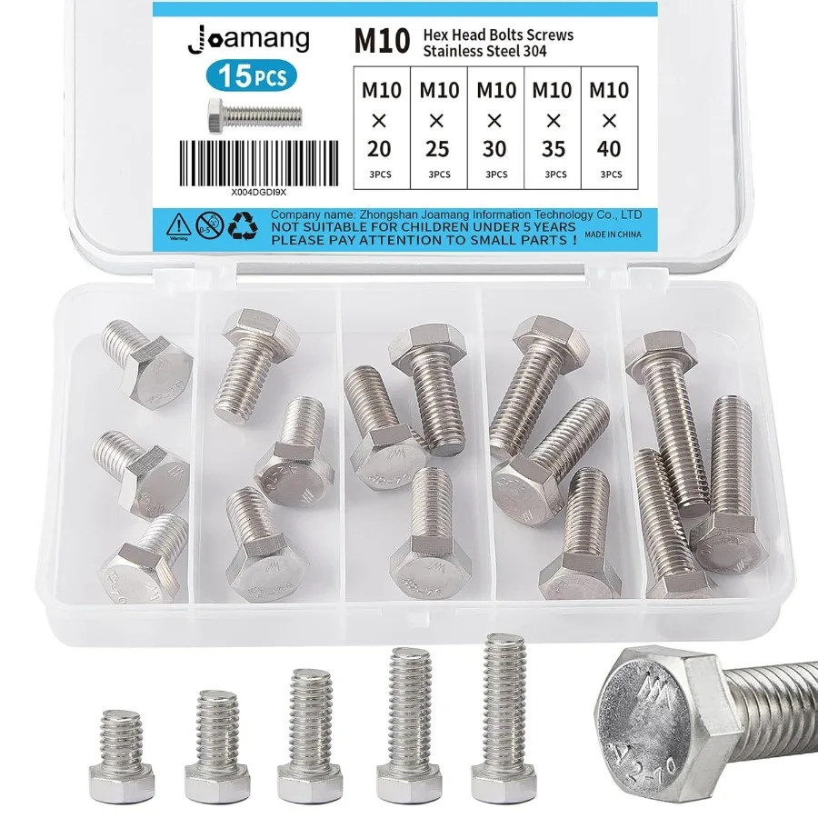 

M10 x 20 мм, 25 мм, 30 мм, 35 мм, 40 мм, шестигранные болты, шестигранные винты, нержавеющая сталь 304, A270, метрическая, полностью резьба, яркая отделка, ассортимент