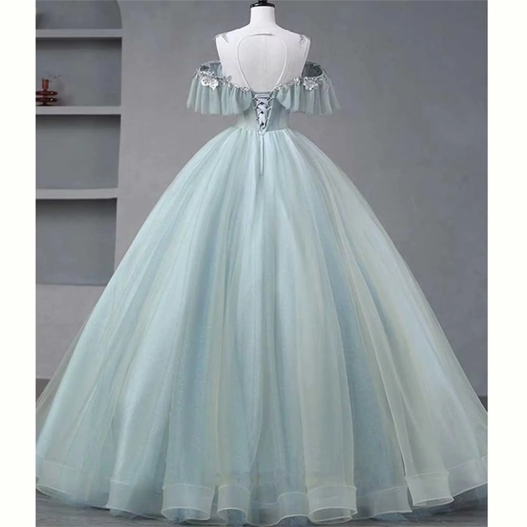 Sparking Elegant Sequins Quinceanera Dress Beading Ruffles Sleeves Appliques Ball Gown Formal Occasion Long Vestidos De Noite