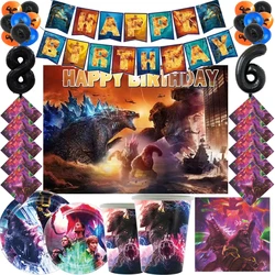 Godzillaed Monster King Theme Birthday Party Decoration Tableware Set Backdrop Plates Banner Balloons for Baby Shower Kids Gifts