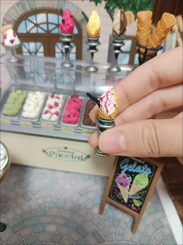 Genuine Re-Ment Puccini Ice Cream Cone Shop The Desired Old Shop Miniature Scene Simulation Fine Model Collection Blind Box Gift