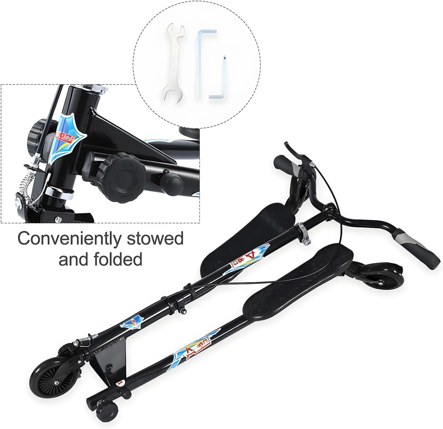 Patinete Swing Wiggle, patinete plegable a la deriva de 3 ruedas con altura ajustable de 4 niveles/plegable para niños/mujeres/hombres de 6 años y más