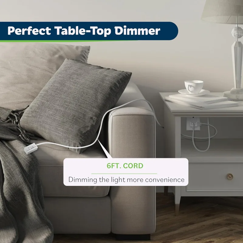 TOPGREENER Table-Top Plug in Dimmer for Table or Floor Lamps, Slide Control, Works with 360 Watt Incandescent and 150 Watt Dimma