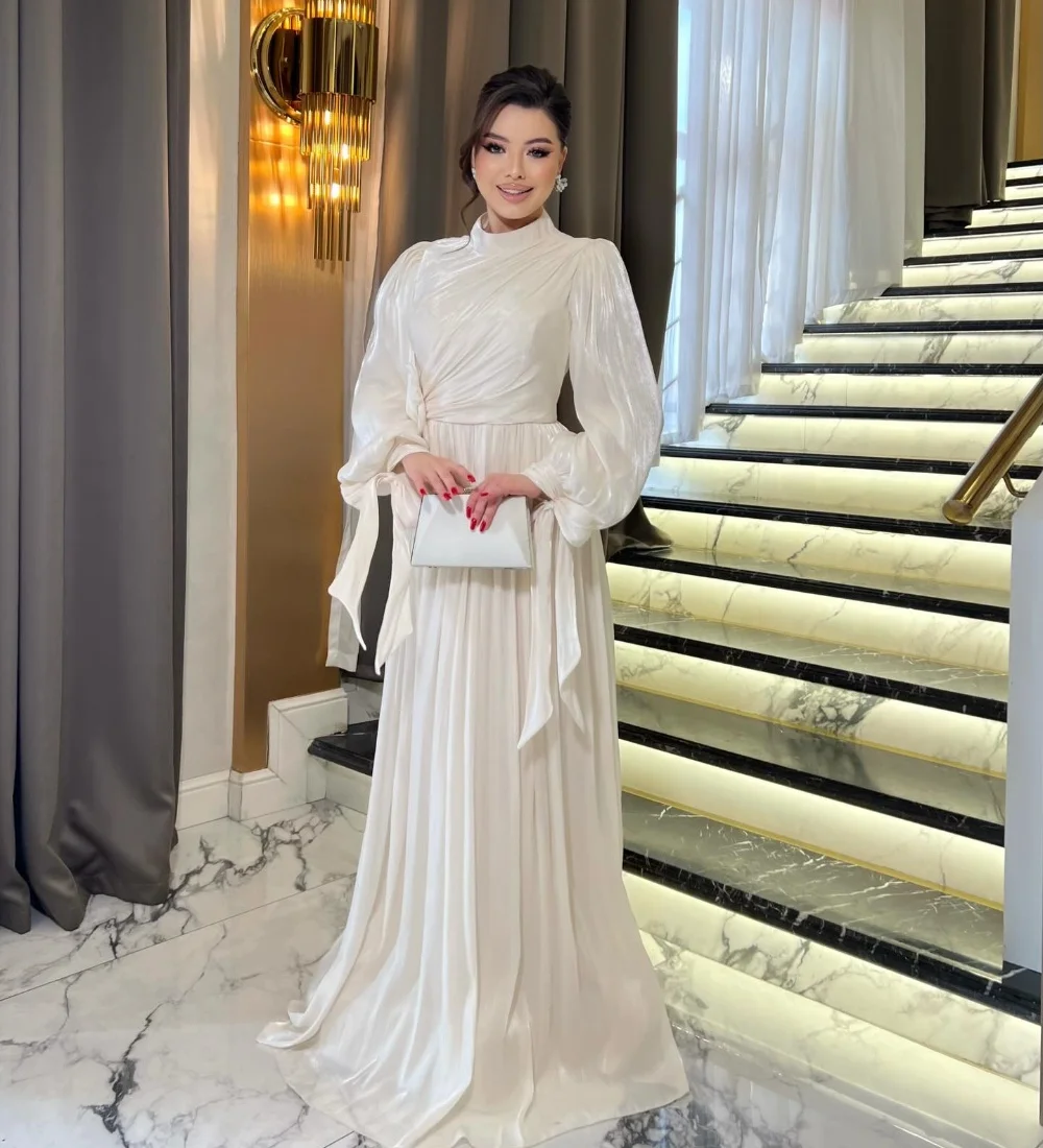 

Customized Matching Fashion Chiffon Pleat Handmade Flower Rhinestone A-line High Collar Long Dresses Evening Dresses Exquisite