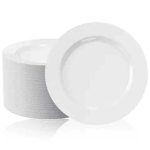 100 Count White Plastic Plates 10 Inch, Disposable Heavy Duty Dinner Plates Premium Hard Plastic Plates Fancy Disposable White P