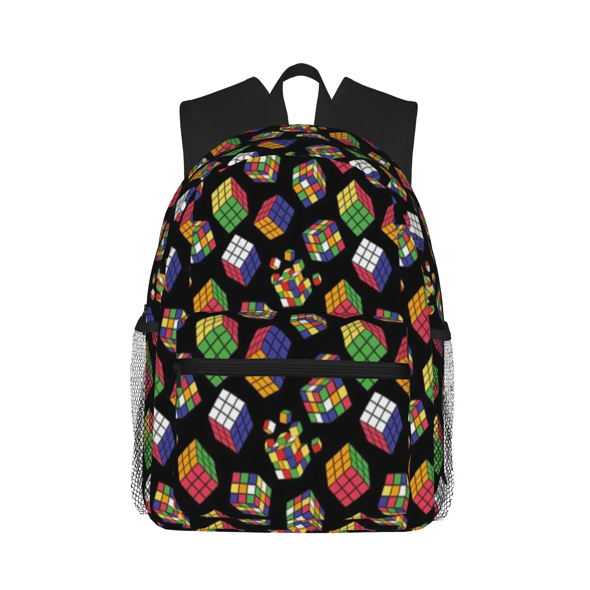 Rubiks Cube Pattern On Black  Casual Backpack for Students and Adults Female bags
