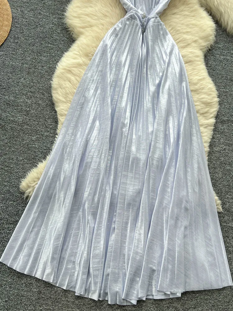 Ele V-Ne Abito estivo lungo in raso Dr da donna con ali di fata Sves Vita alta A-Line Coreano Sle Pendolarismo Dr