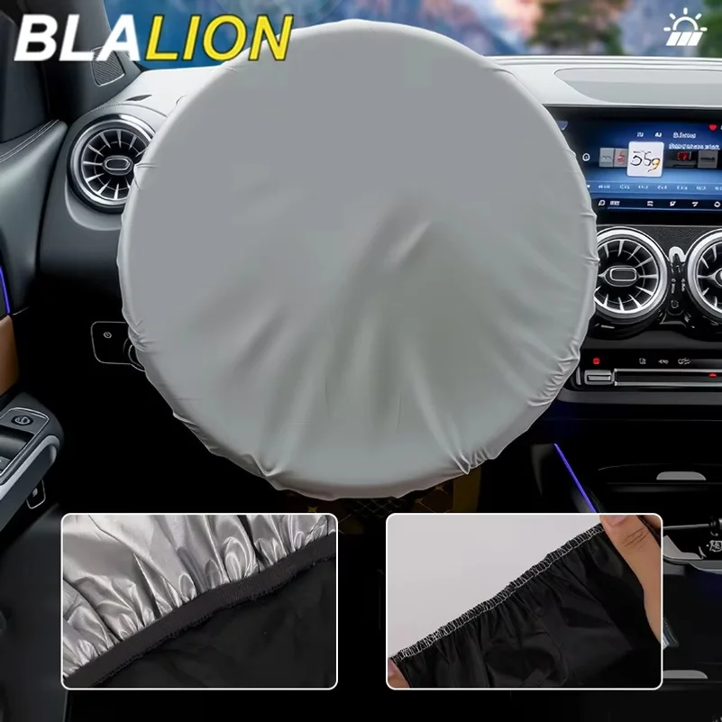 BLALION Universal Car Steering Wheel Sun Shade Cover Silver Coated Cloth Sunscreen Heat Protection Auto Interior Accessories