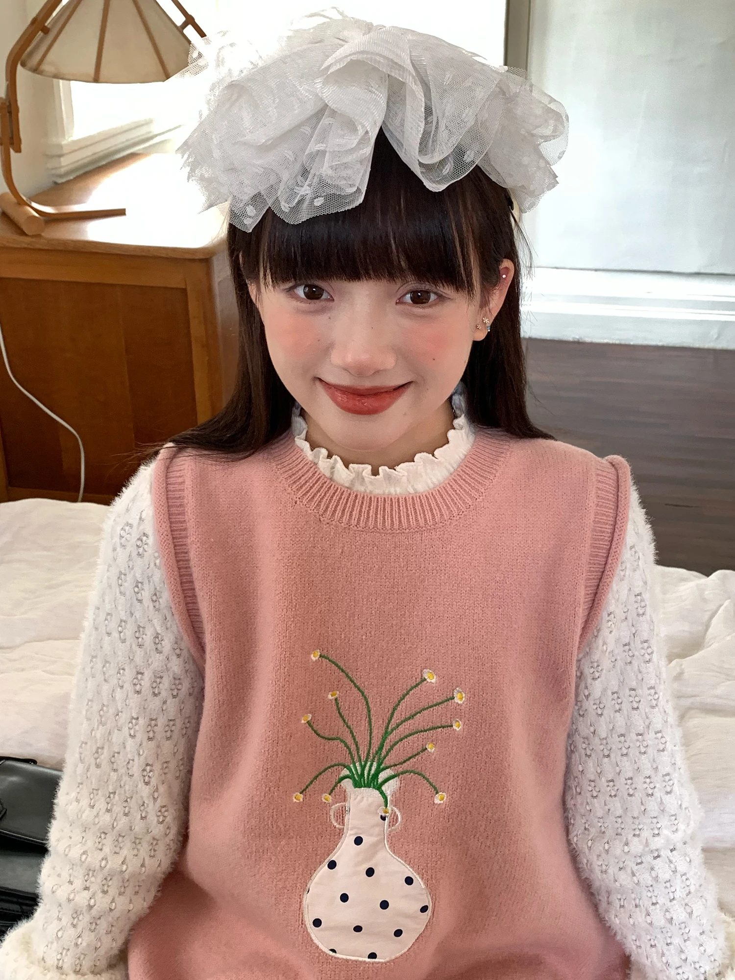 

Вязаный жилет Hey an Nai Nai розового цвета с вышивкой и свободная юбка А-силуэта средней длины с высокой талией для повседневной носки, теплая и удобная