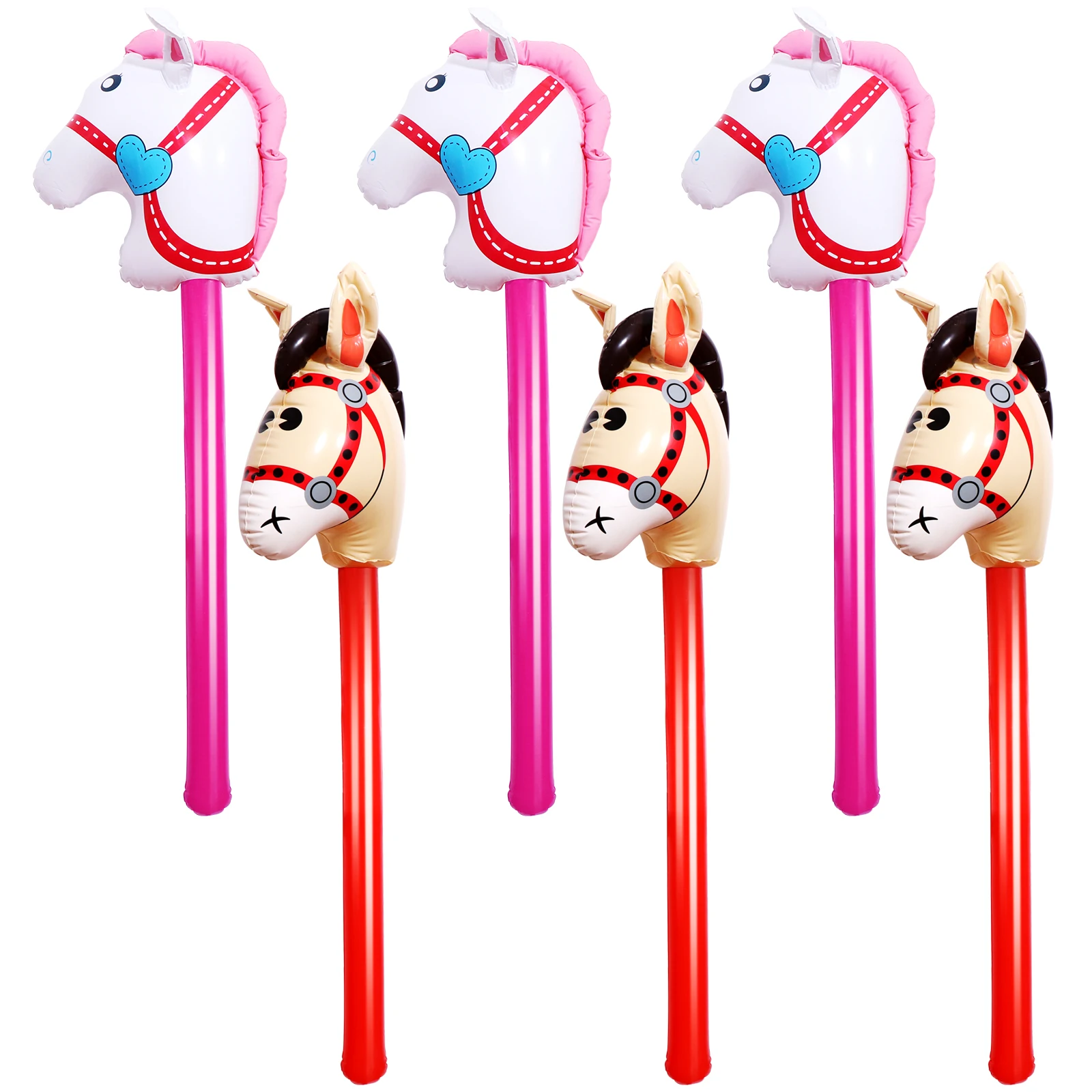 4 Pieces Inflatable Stick Horse Inflatable Horse Stick Balloon Horse Head Stick