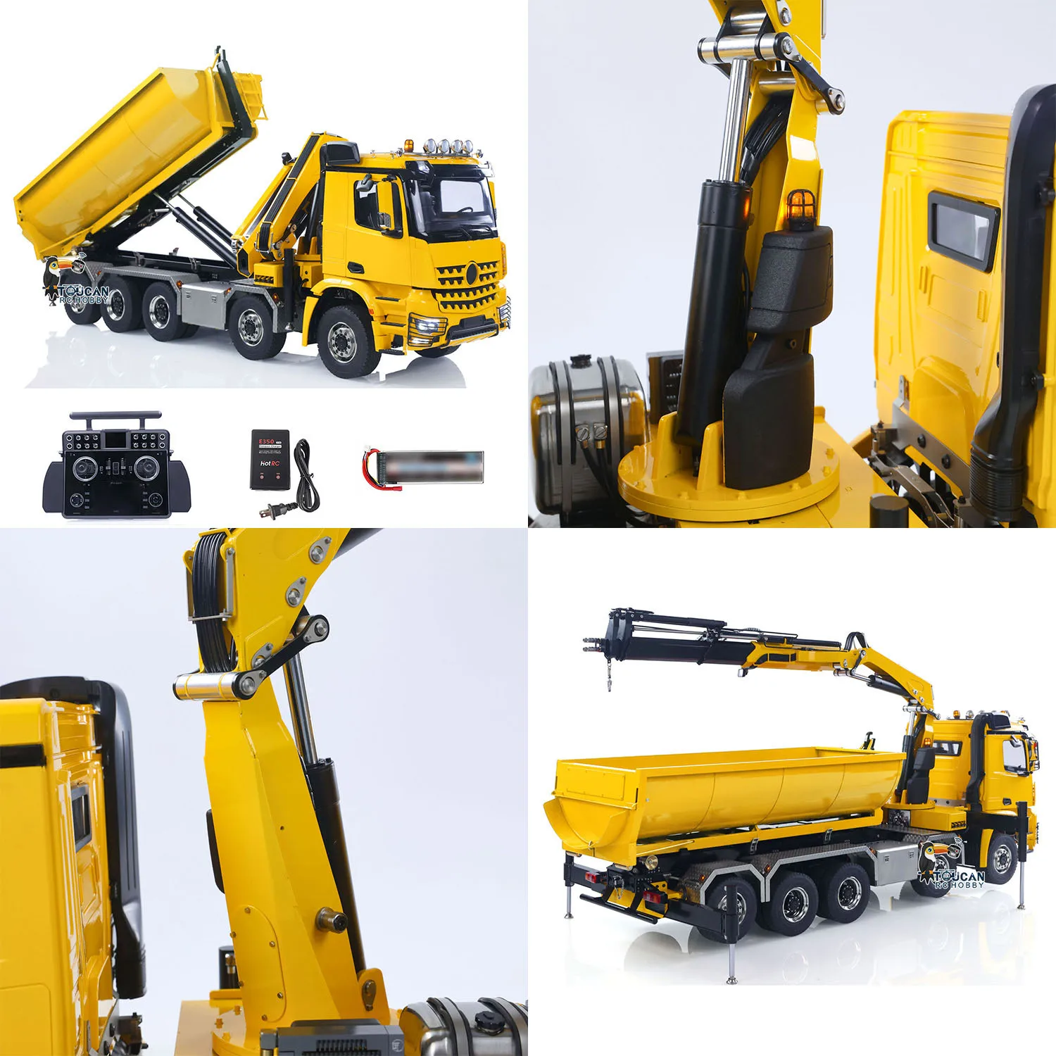 1/14 10*10 무선 조종 유압 크레인 덤프 BZ 3363 3단 변속 RC 팁퍼 센터 차동 유량 조명 RTR