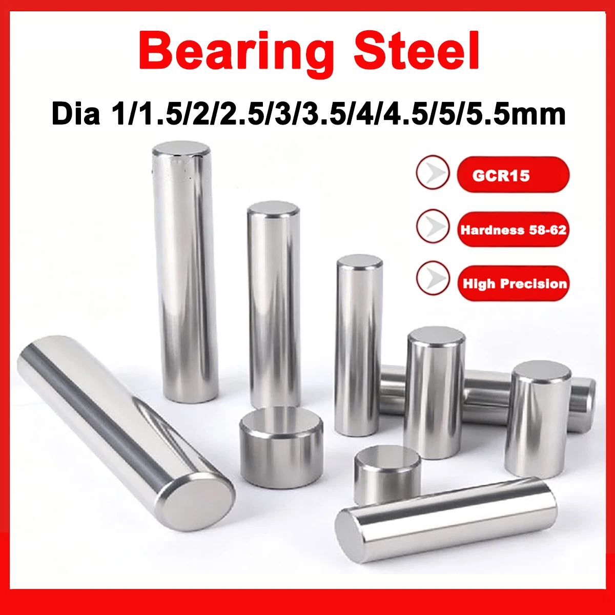 Bearing Steel Hard Shaft Needle Roller Pins Dia 1/1.5/2/2.5/3/3.5/4/4.5/5/5.5mm GCR15 Cylindrical Pin Locating Dowel Solid Rod