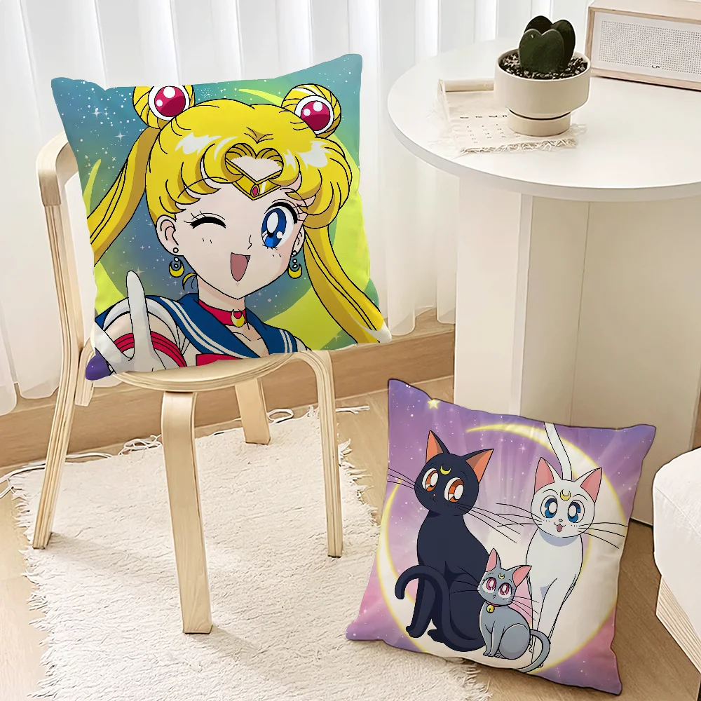 Anime S-SAILOR M-MOON Pillow Case Living Room Accent Couch Back Support Square Lounge Restful Nap Companion ﻿