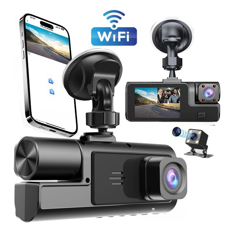 Car Driving Recorder 2 Inch High Definition Three Lens Three Recording Mobile Phone Interconnection Car Monitor