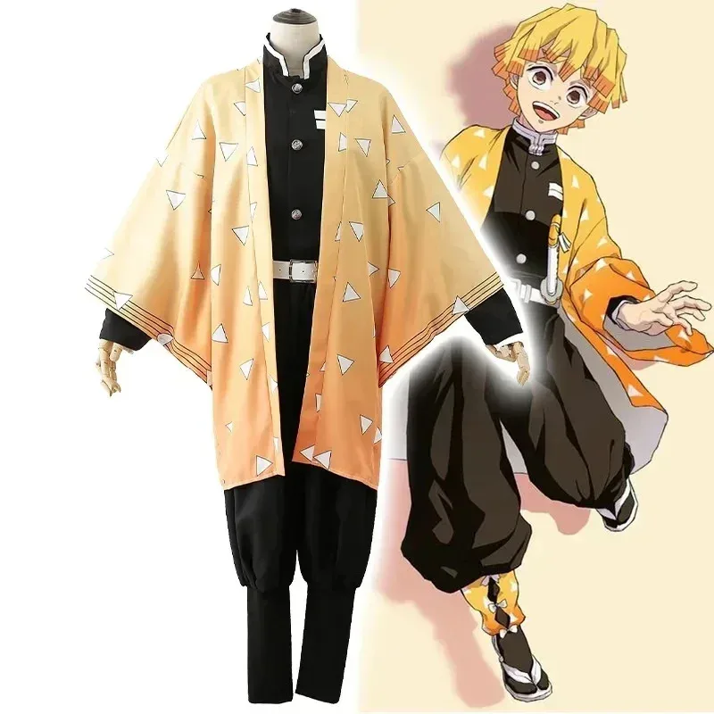 

Anime Agatsuma Zenitsu Cosplay Costume Kimono Halloween Clothes Party Uniform Wig Women Kids