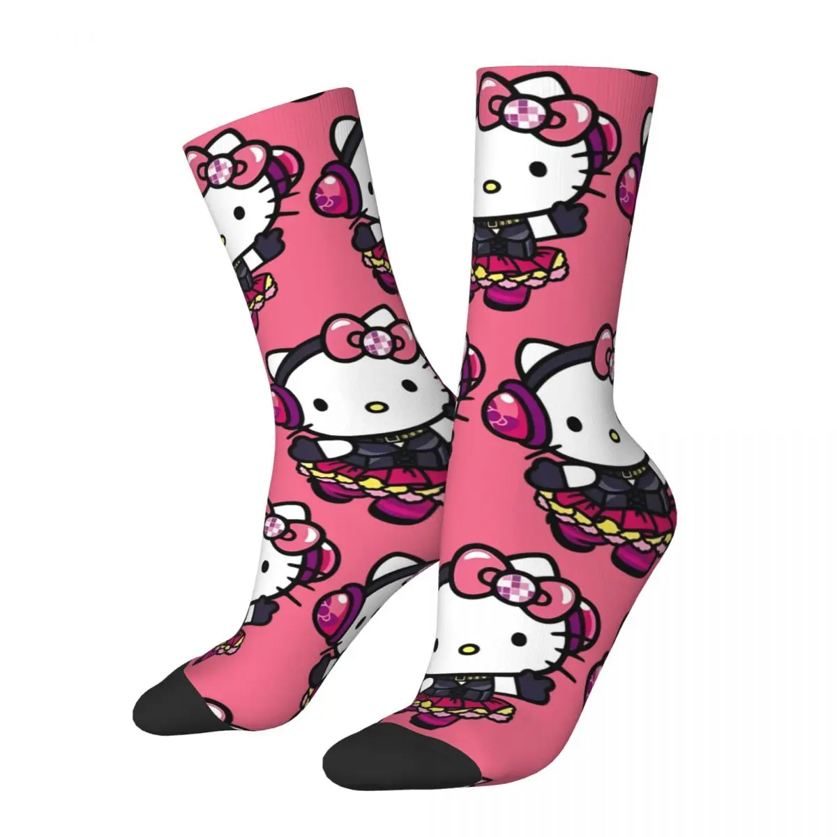 

Hello Kitty Earphones Stockings Graphic Novelty Socks Autumn Non Slip Socks Men Outdoor Sports Soft Breathable Socks