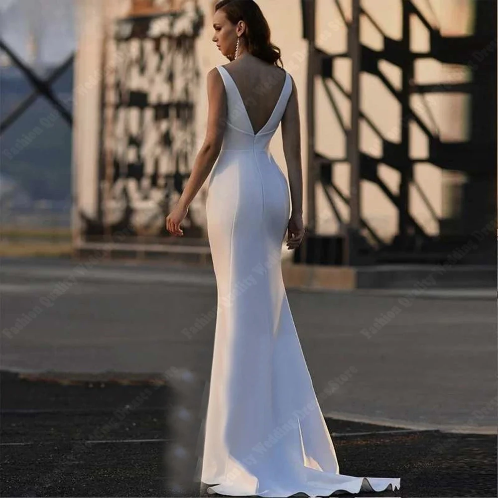 Vestidos De novia sencillos sin mangas con cuello en V para mujer, batas De novia elegantes De sirena, longitud para fregar, Vestidos De Novias 2025 personalizados