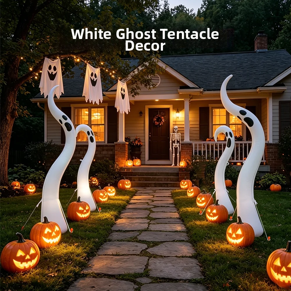 Image of Aufblasbarer weißer Halloween-Geist mit Tentakeln, luftgeblasene Dekoration, gruselige Horror-Requisite für Hof, Rasen, Garten, Spukhaus, Innenbereich