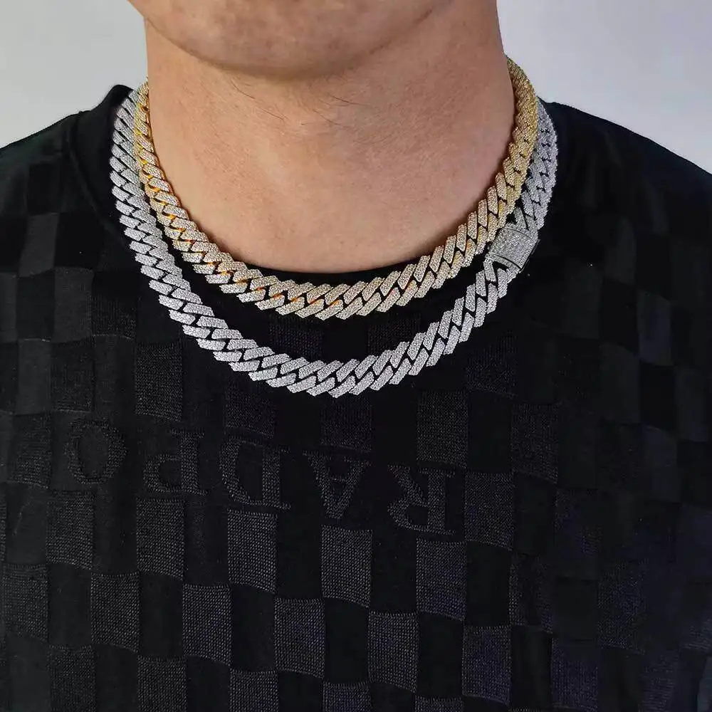 Luxury Factory Stock OEM ODM Moissanite Fine Jewelry 12mm Necklace 925 Sterling Silver Men Hip Hop Women Cuban Link Chain Neckla