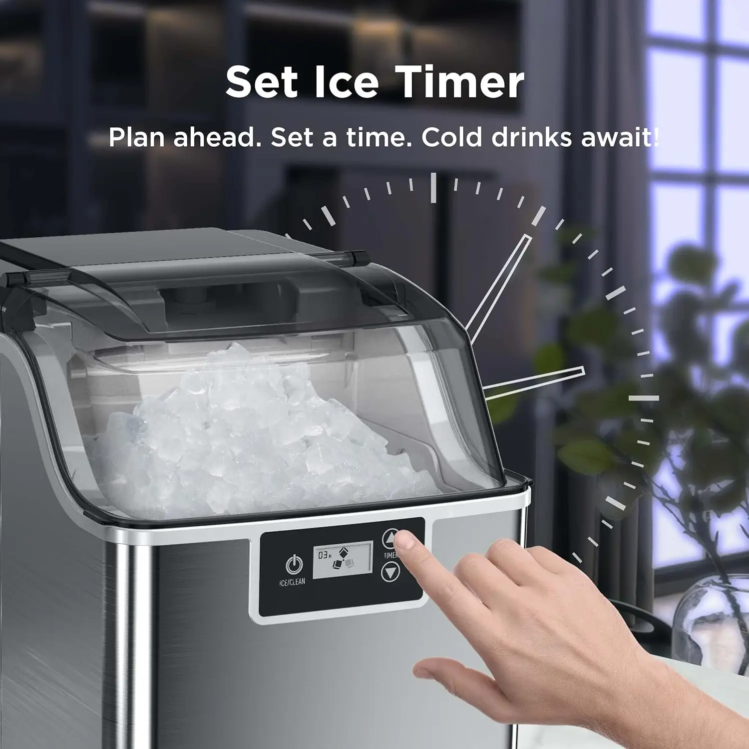 Compact Nugget Ice Maker，44lbs/Day Pellet Ice Maker Machine with Timer & Self-Cleaning Function, Portable Countertop Ice Maker