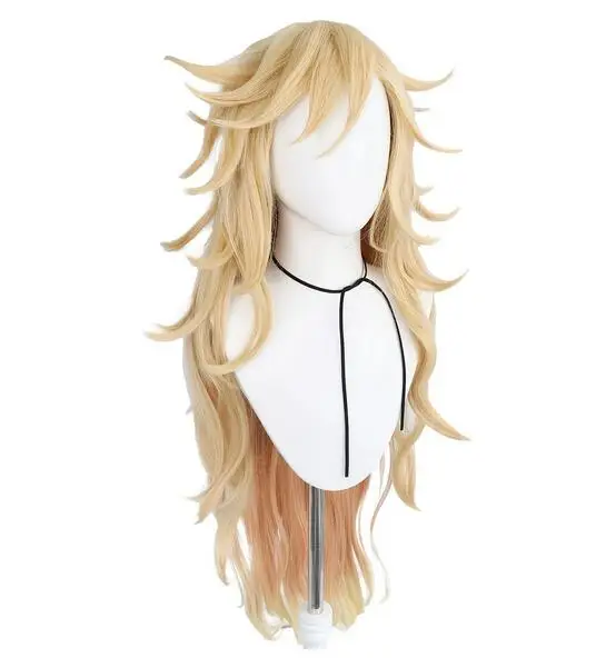 Douma Peluca de Cosplay rubia ondulada Extra larga con flequillo para hombres, Halloween, Navidad, Día de Acción de Gracias escolar, 12 pulgadas