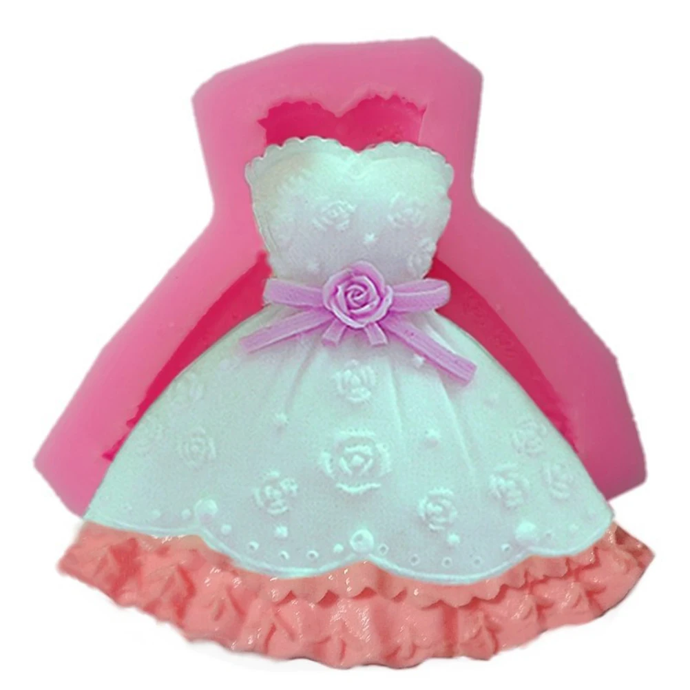 

Silicone Baking DIY Cake Polymer Clay Molds Fondant 3D Evening Dress Cake Baking Mold Flexible Reusable Easy Clean