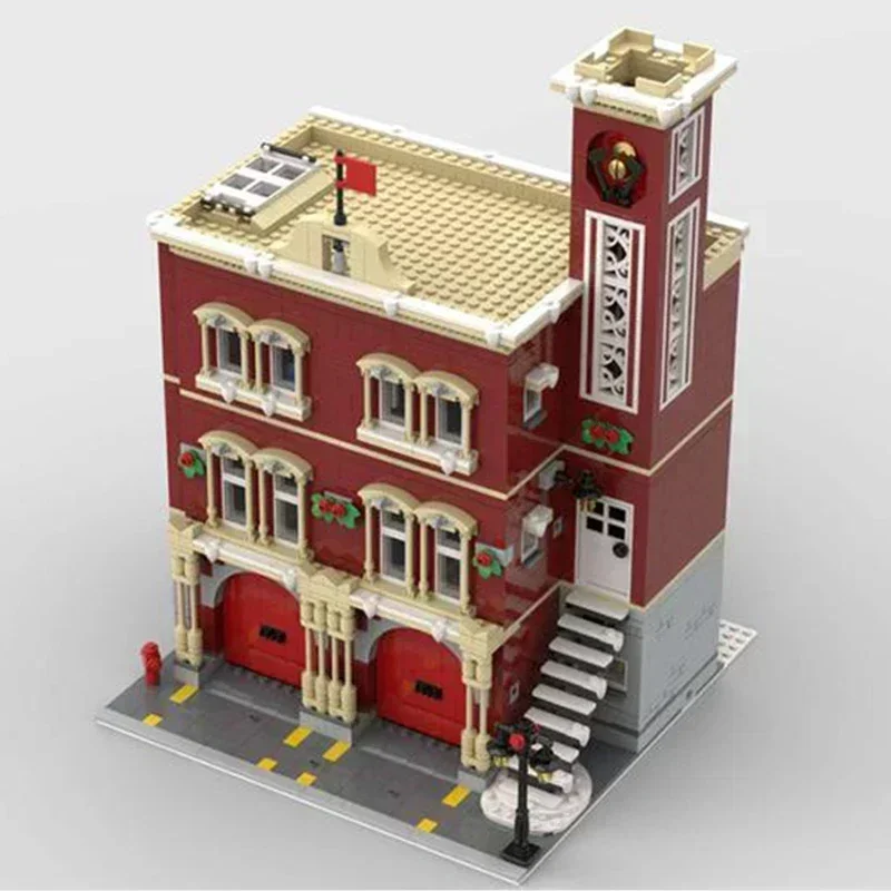 Urban Street View Modello Moc Mattoni da costruzione Tecnologia della stazione antincendio invernale Blocchi modulari Regali Giocattoli di Natale Set fai da te Assemblaggio