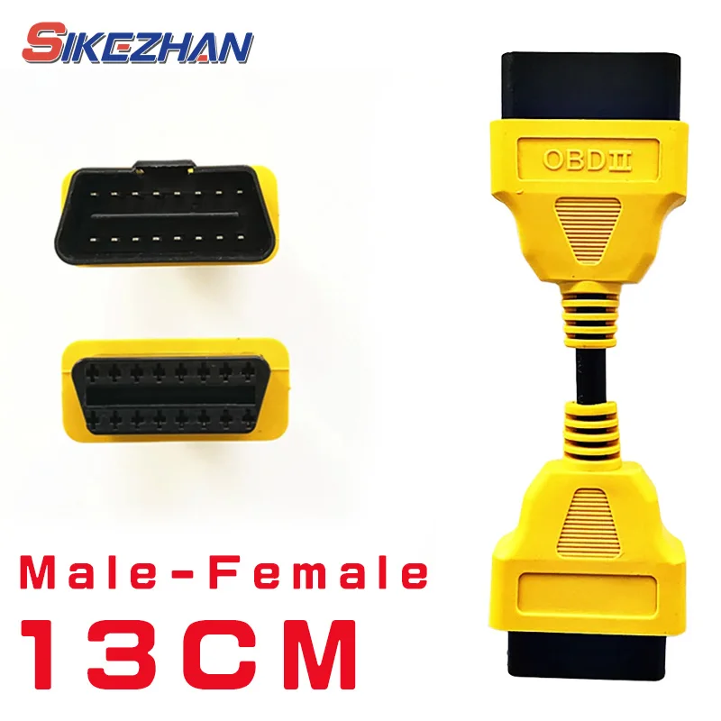 Cable OBD2 de 13CM y 16 pines, Cable de extensión de enchufe macho a hembra, adaptador de interfaz OBD 2, conector de Cable OBDII Compatible con ELM327