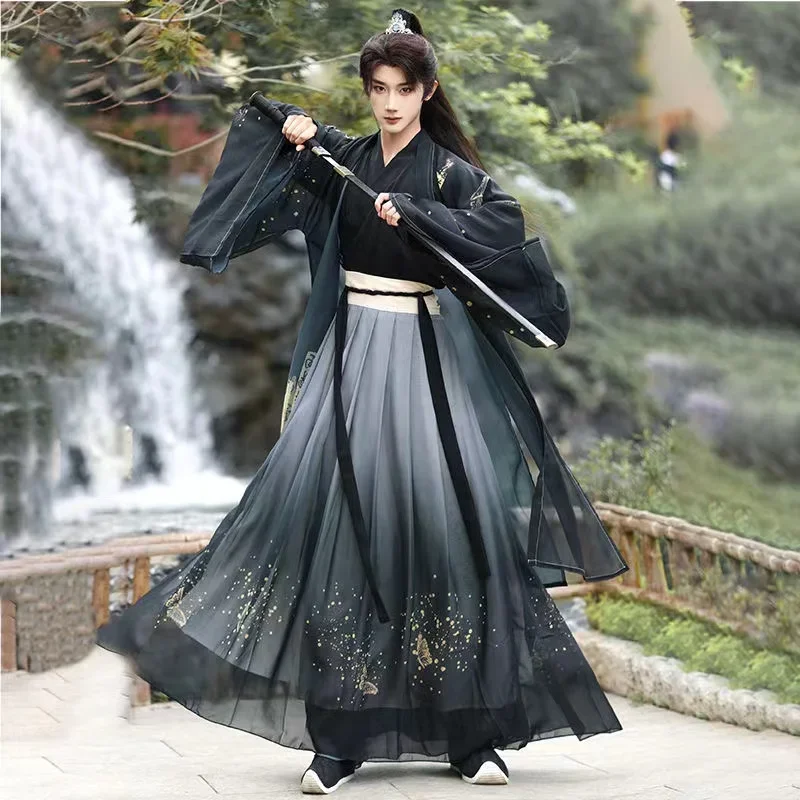 

Ancient Royal Hanfu Dress Set Men Women Weijin Period Traditional Cross Collar Costume Niche Stylish Boys Girls Cosplay Clothes