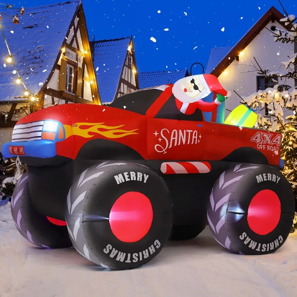 

7.5 FT Long Christmas Inflatables Monster Truck Outdoor Decorations Blow Up Yard Santa Claus with Presents on Truck with B