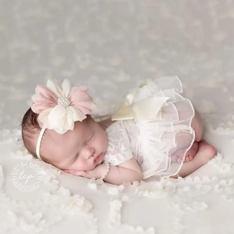 R66D Newborn Photography Outfit Baby Girl Tutu Skirt Newborn Photography Props Lace Romper Infant Princess Costume