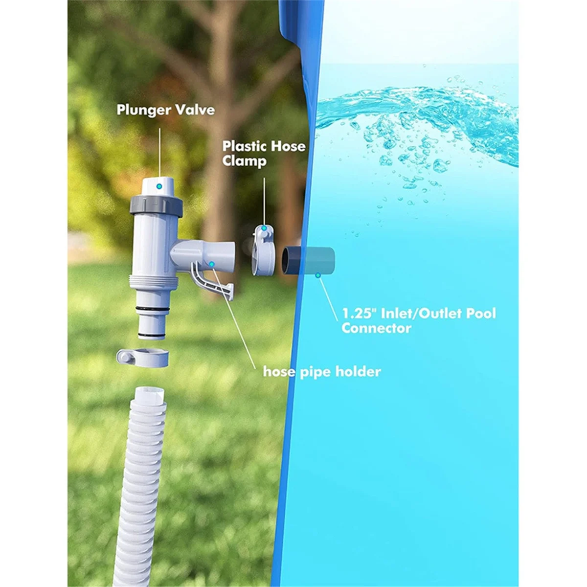 ROO Pool-Schlauchadapter, Ersatzteile für Schwimmbäder, Pool-Schlauchhalterung und Kolbenventil für oberirdische Schwimmbäder