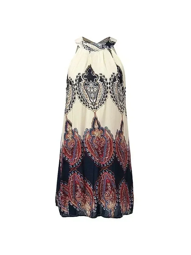 Damskie Plus rozmiar 1XL-5XL Casual luźne sukienki szyfonowe bez rękawów sukienki Boho plażowe Mini sukienki sukienki Boho artystyczne kobiety