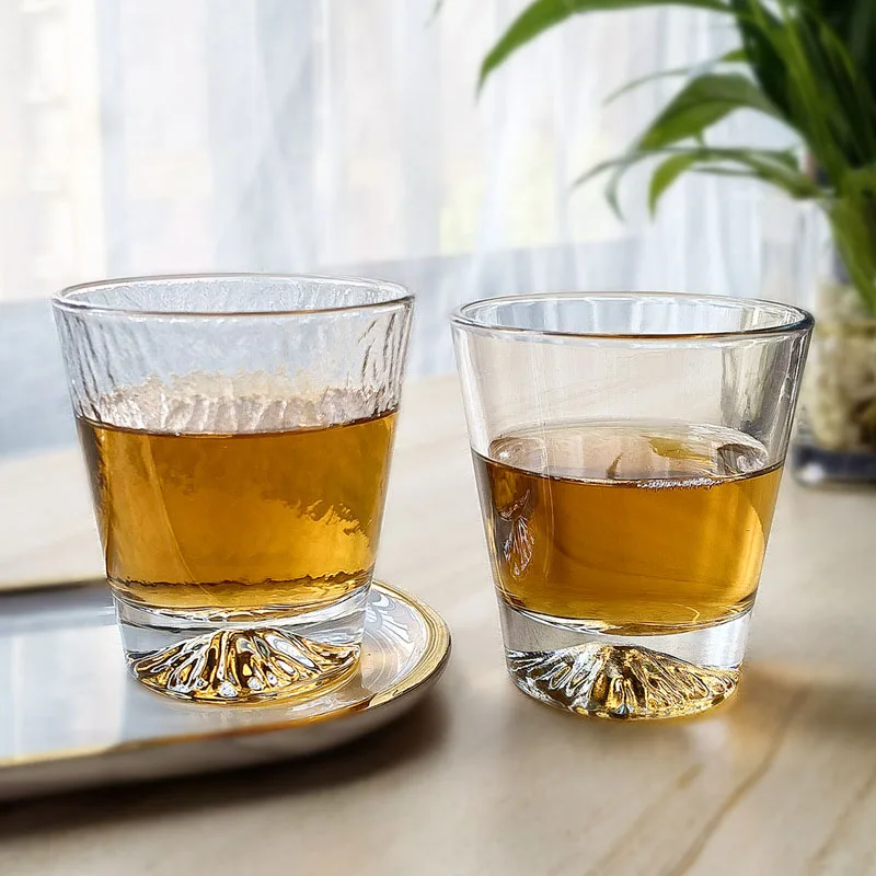 2pcs Set Wine Glasses Japanese Style Fuji Mountain View Cup Creative Whiskey Cocktail Tea Water Glass Transparent Household Cups