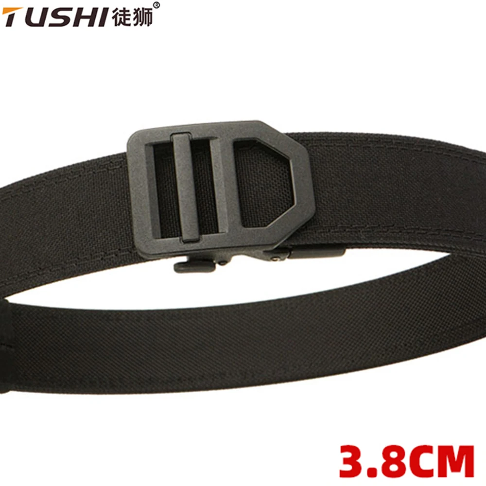 TUSHI New Tactical Belt Hard Gun Belt for Men Metal Automatic Buckle IPSC 1100D Nylon Military Belt Outdoor Sports Girdle Male