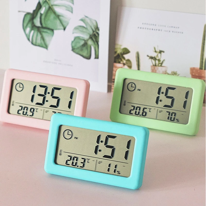Mini Digital Clock Electronics Thermometer Hygrometer Mini Watch Portable Desktop Clock 12/24H Battery Powered NZ005