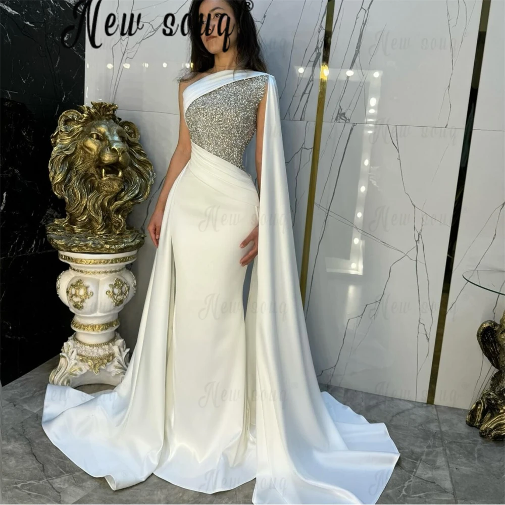 One Cape Sleeve Off Shoulder Satin Wedding Dresses Beading Lace Appliques Mermaid Elegant Bridal Gowns vestidos de novia