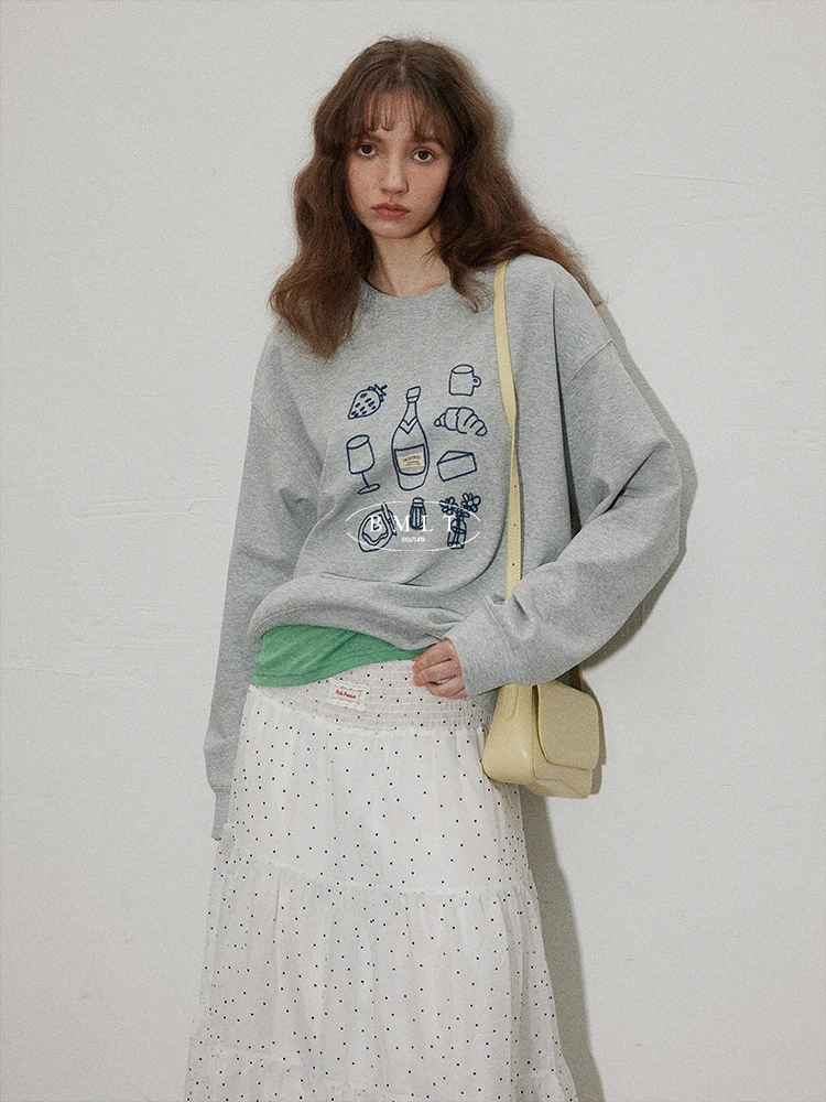 

BMLT Soft Cute Pl Cartoon Print Long Sve Sweatirt Sweet Sle Inner Wear Outerwear Hoodie Women's Faion Cotton Blend